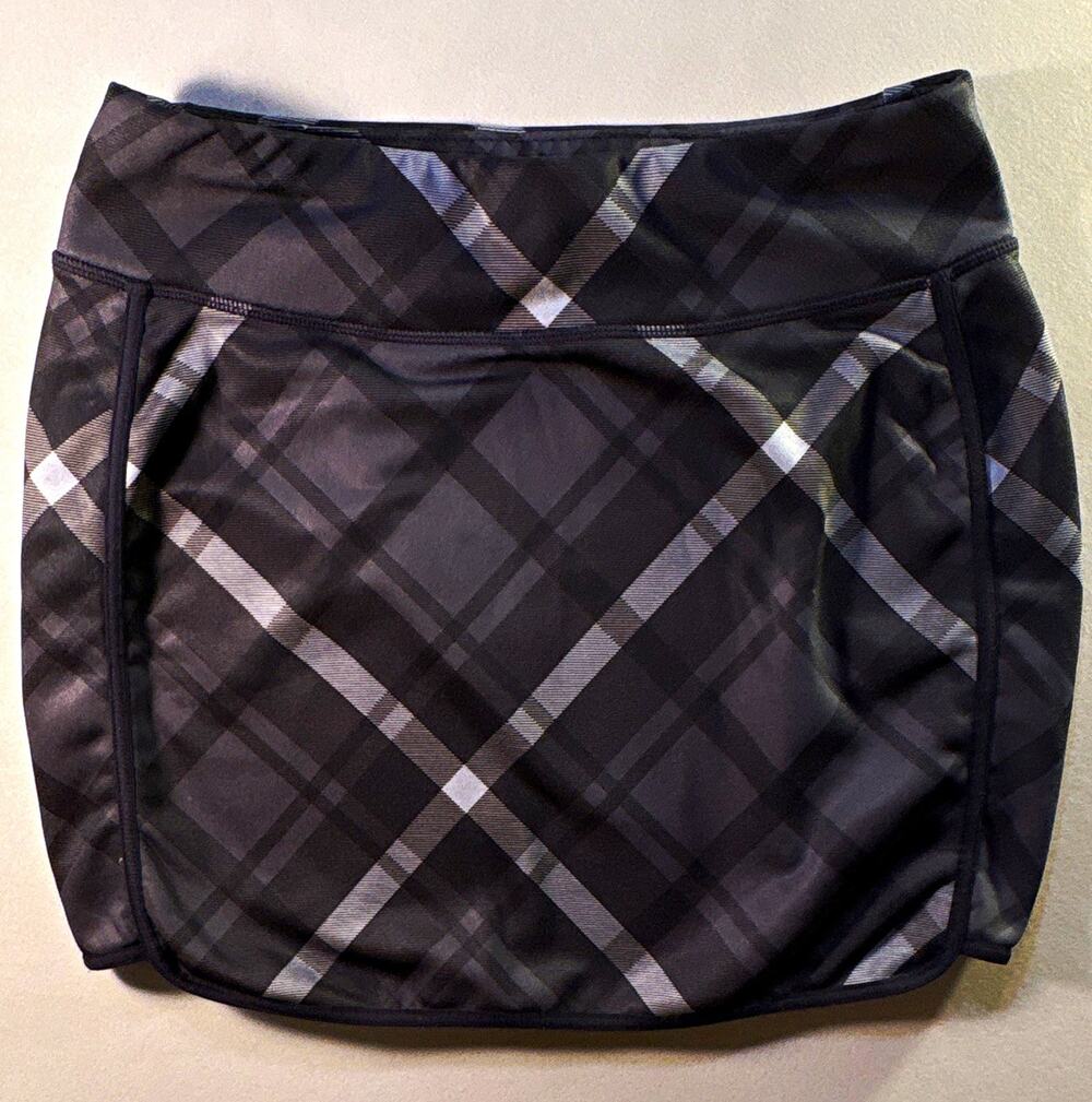 Athleta Women’s Athletic Skort S Black Gray Plaid Pull-On Stretch Tennis Golf